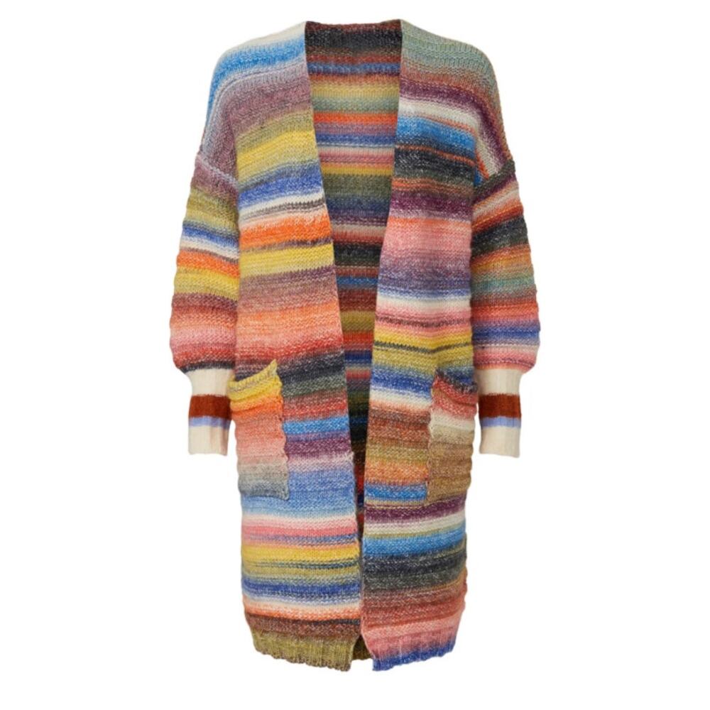 Sita Murt Multicolor Knit Long Cardigan Coatigan Rainbow Stripe Sz 38